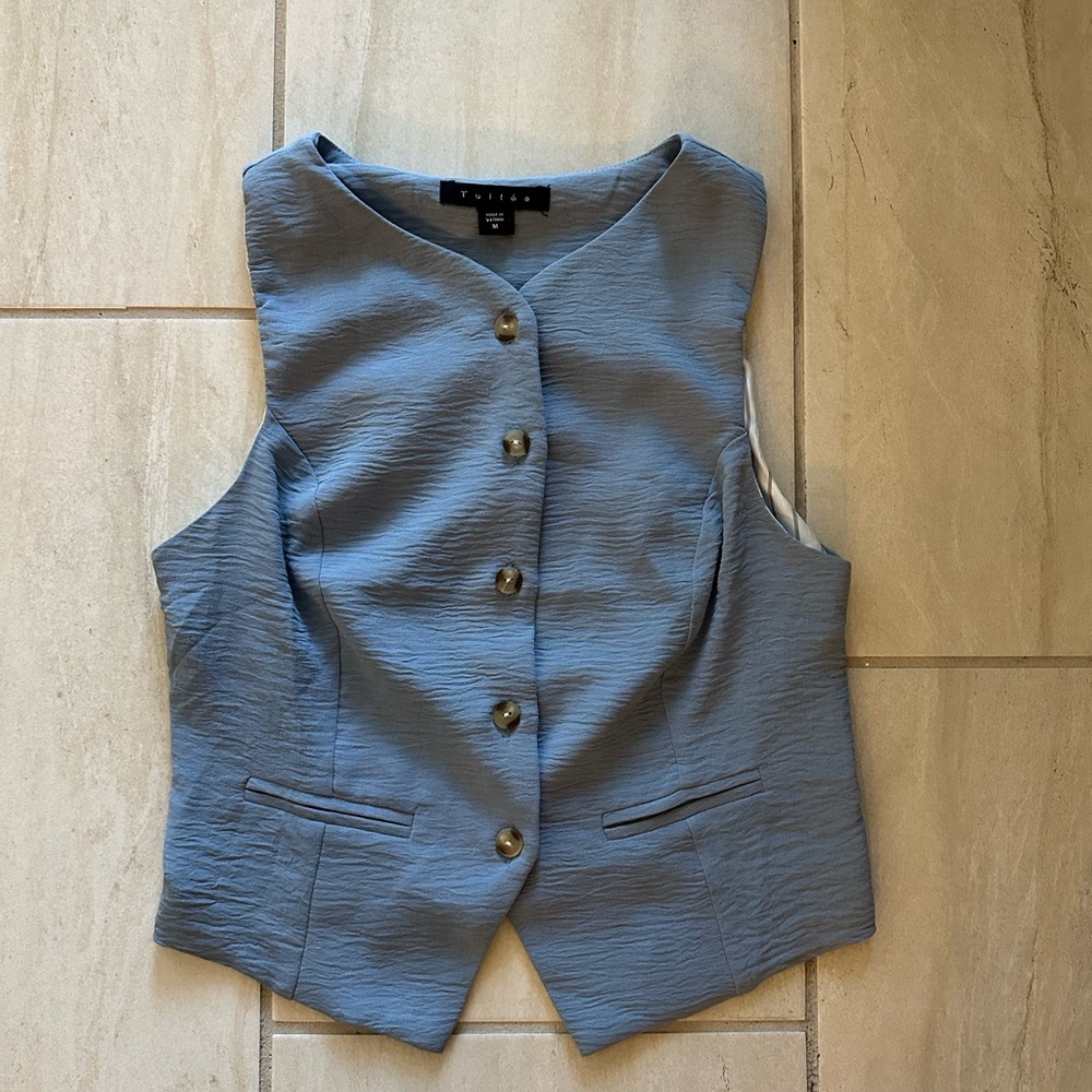 Blue Button Down Sleeveless Top